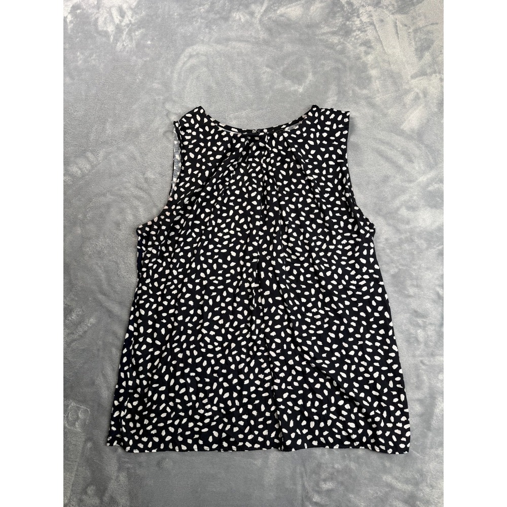 Ann Taylor Sleeveless Tank Top Womens Large Black White Abstract Print Pleated